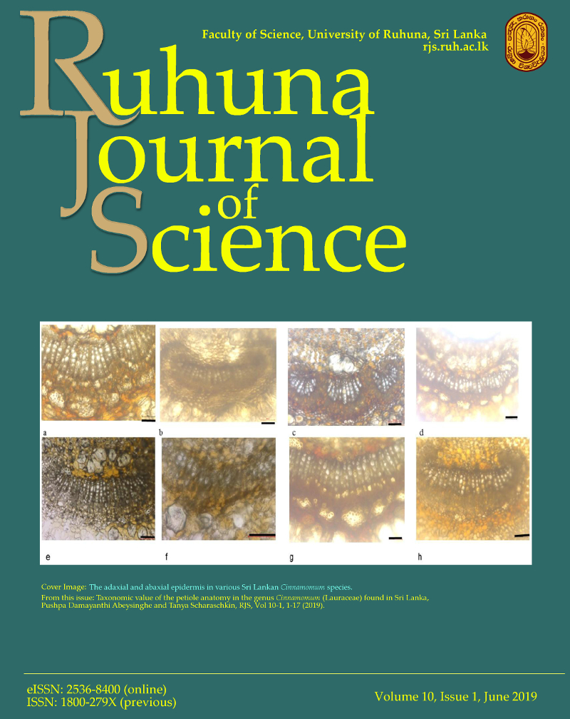 Ruhuna Journal of Science Vol 10-1 Cover Image